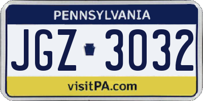 PA license plate JGZ3032