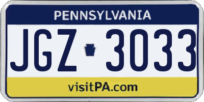 PA license plate JGZ3033