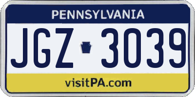 PA license plate JGZ3039