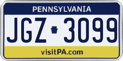 PA license plate JGZ3099