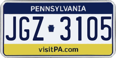 PA license plate JGZ3105