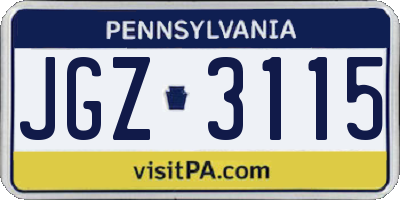 PA license plate JGZ3115