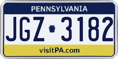 PA license plate JGZ3182