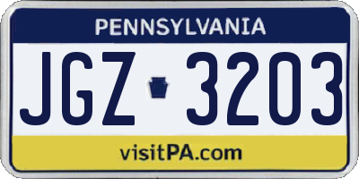 PA license plate JGZ3203