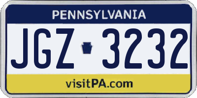 PA license plate JGZ3232
