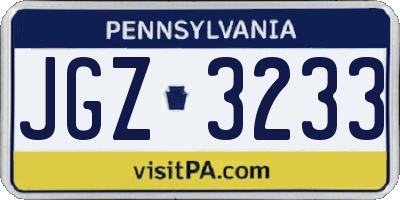 PA license plate JGZ3233