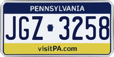 PA license plate JGZ3258
