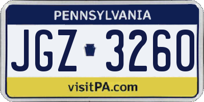 PA license plate JGZ3260