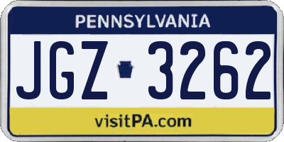 PA license plate JGZ3262