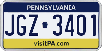 PA license plate JGZ3401