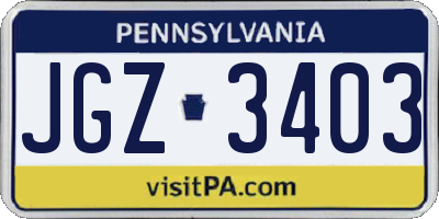 PA license plate JGZ3403
