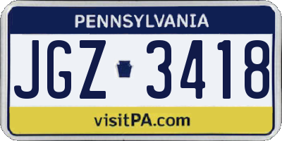 PA license plate JGZ3418