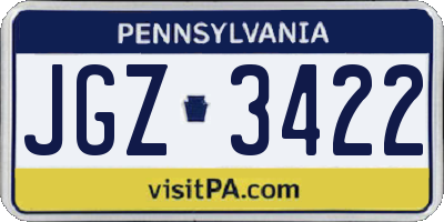 PA license plate JGZ3422