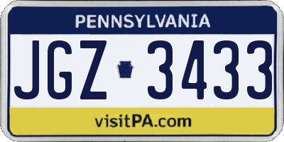 PA license plate JGZ3433