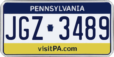 PA license plate JGZ3489
