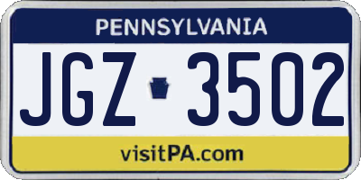 PA license plate JGZ3502