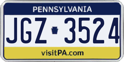 PA license plate JGZ3524