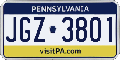 PA license plate JGZ3801