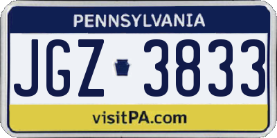 PA license plate JGZ3833