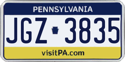 PA license plate JGZ3835