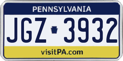 PA license plate JGZ3932