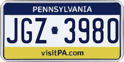 PA license plate JGZ3980