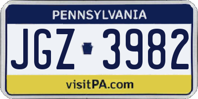 PA license plate JGZ3982