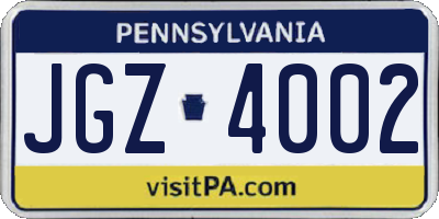 PA license plate JGZ4002