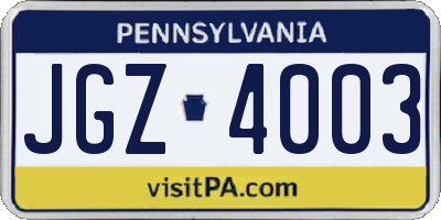 PA license plate JGZ4003