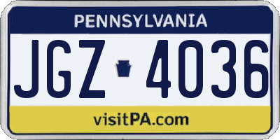 PA license plate JGZ4036