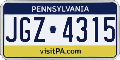 PA license plate JGZ4315