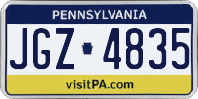 PA license plate JGZ4835