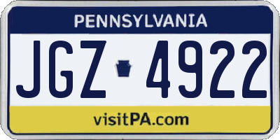 PA license plate JGZ4922