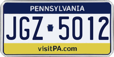PA license plate JGZ5012
