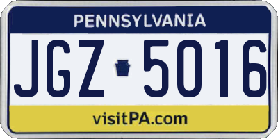 PA license plate JGZ5016