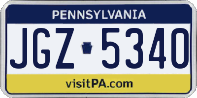 PA license plate JGZ5340