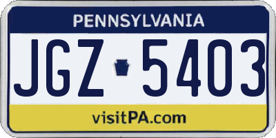 PA license plate JGZ5403