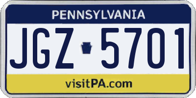 PA license plate JGZ5701