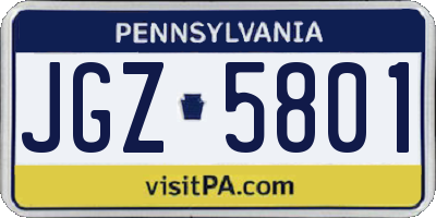 PA license plate JGZ5801