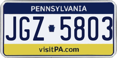 PA license plate JGZ5803