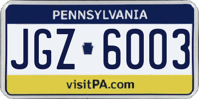 PA license plate JGZ6003