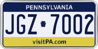 PA license plate JGZ7002