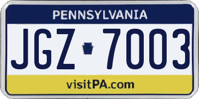PA license plate JGZ7003