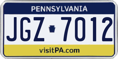 PA license plate JGZ7012
