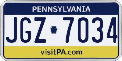 PA license plate JGZ7034