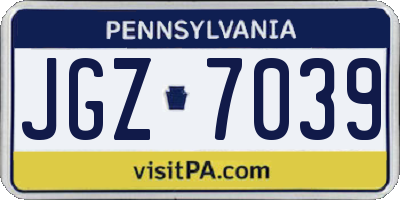 PA license plate JGZ7039