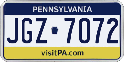 PA license plate JGZ7072