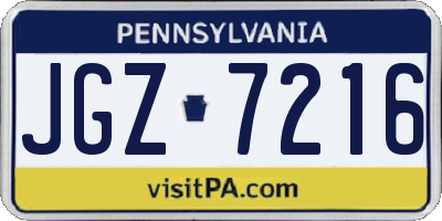 PA license plate JGZ7216