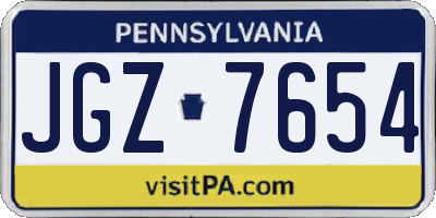 PA license plate JGZ7654