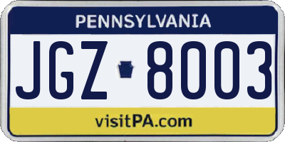 PA license plate JGZ8003